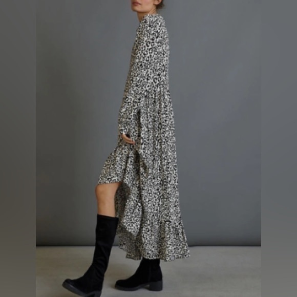 Anthropologie Dresses & Skirts - Anthropologie Mare Mare Lynda Maxi Dress Black White Leopard Ruffle Pockets
